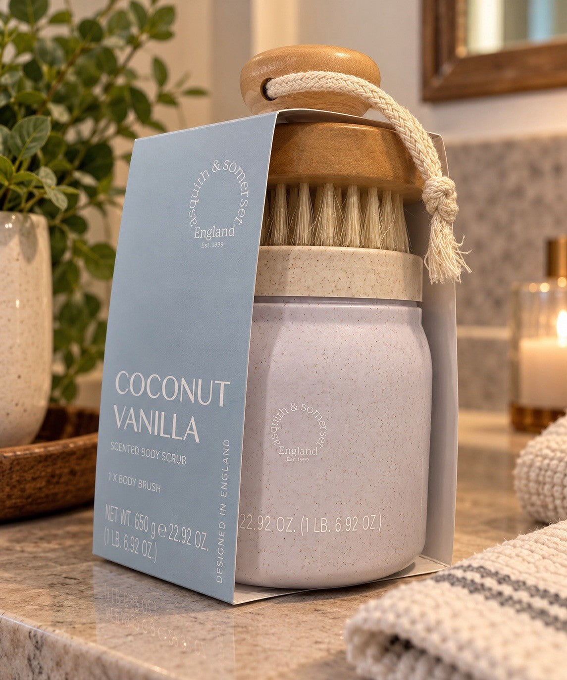 Asquith & Somerset Coconut Vanilla Body Scrub & Body Brush Set – 22.92 oz
