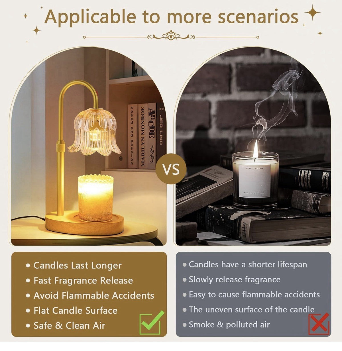 Elegant Gold Flower Candle Warmer Lamp with Dimmer & Timer