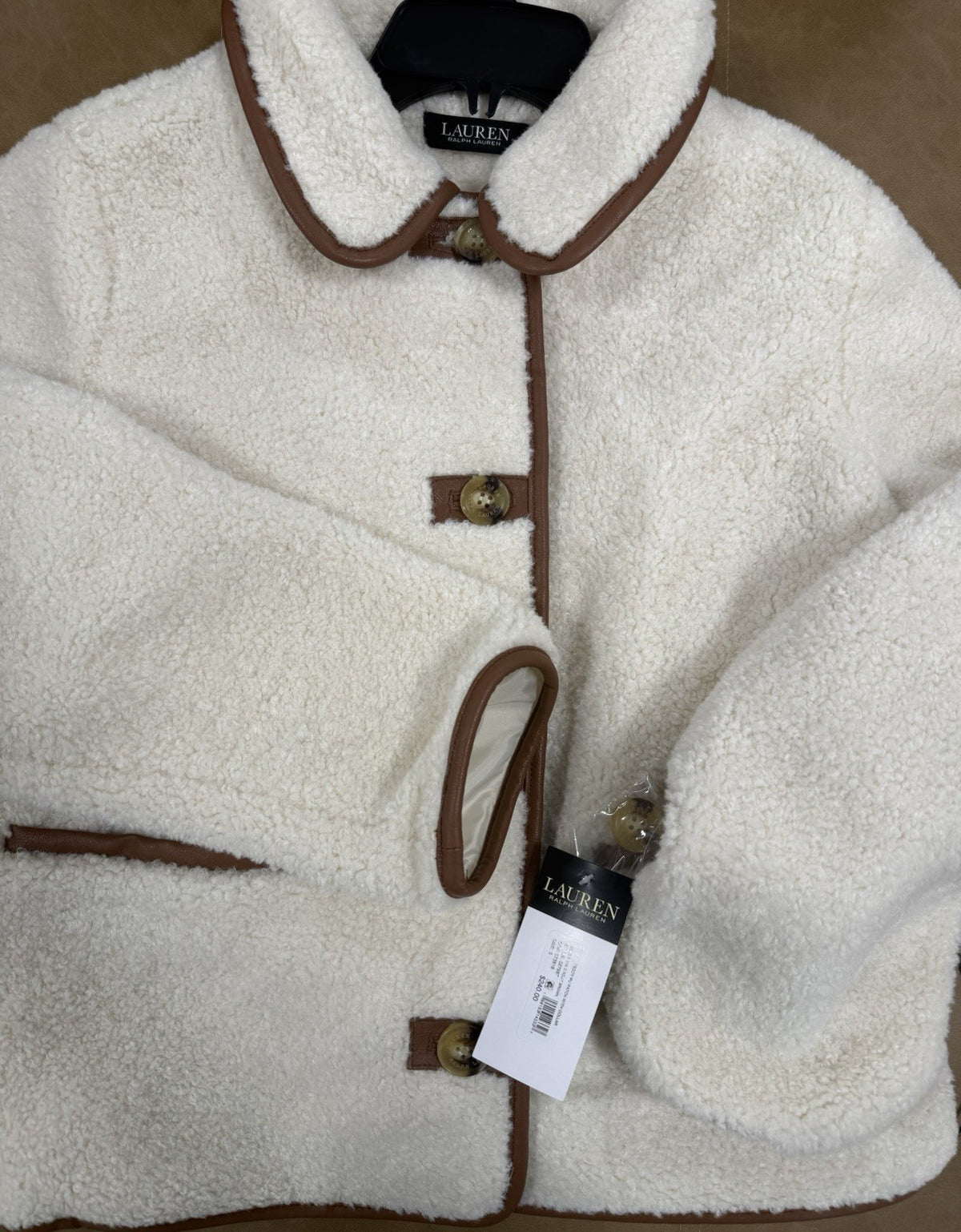 Lauren Ralph Lauren Teddy Jacket W/Pockets White/Brown size S,M,L, or XL