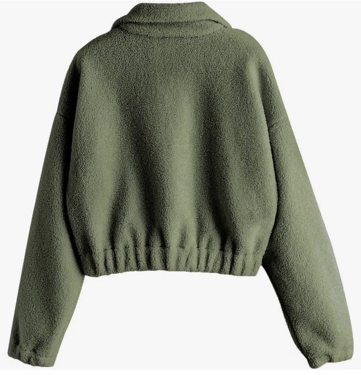 (XL) Comfy Army Green Teddy Fleece Cropped Half-Zip Pullover – Cozy Chic