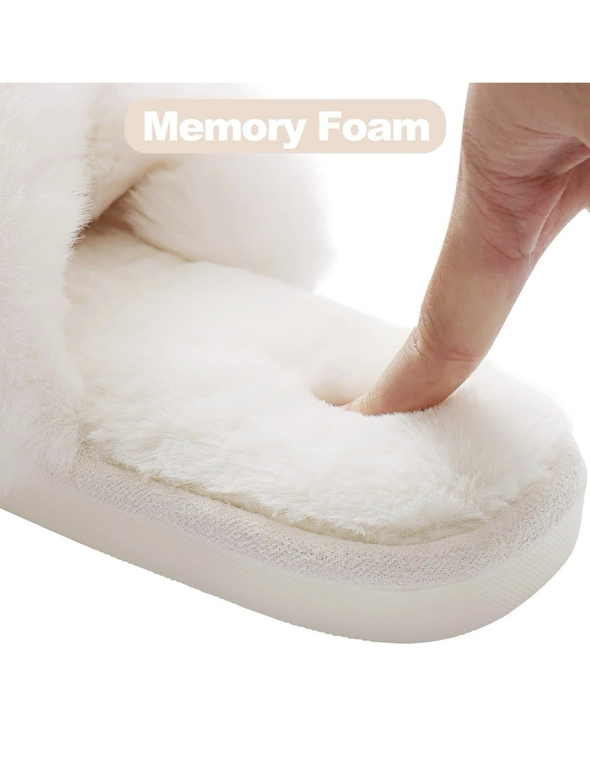 White Plush Faux Fur Cross-Band Memory Foam Slippers – Cozy & Luxe
