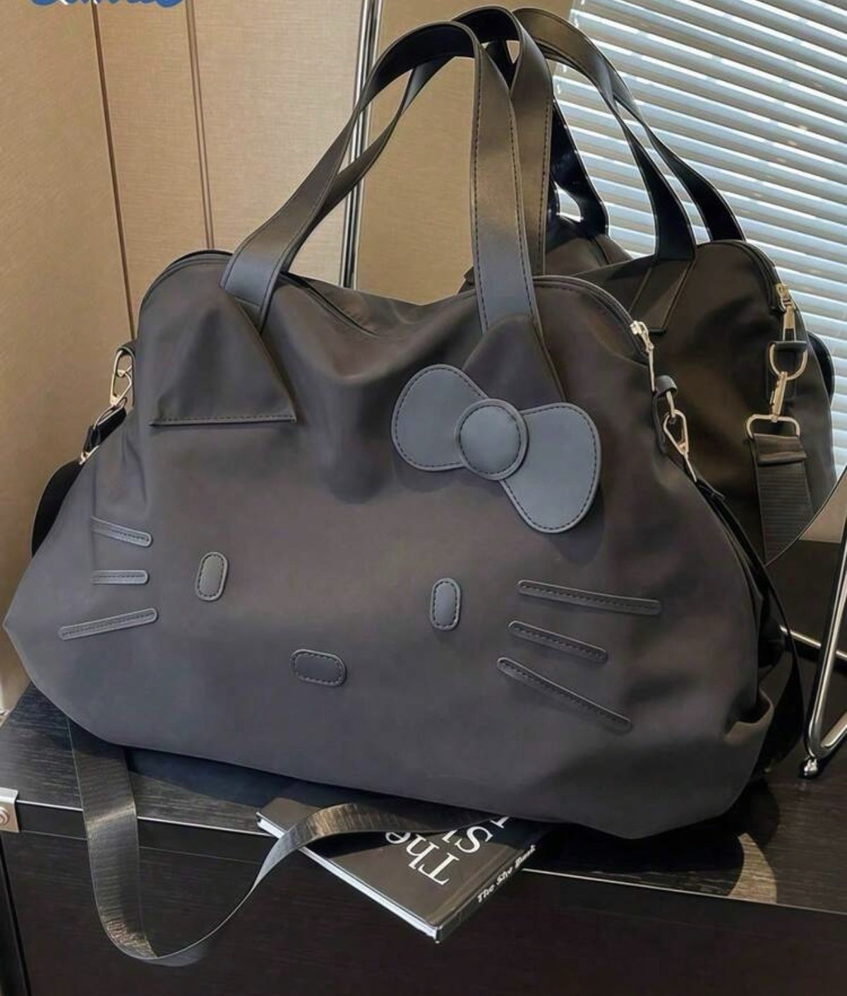Hello Kitty Black Oversized Weekender Tote Bag – Large Travel Shoulder Bag