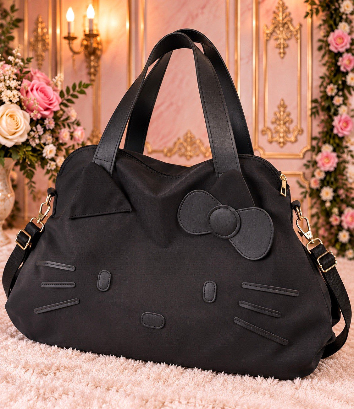 Hello Kitty Black Oversized Weekender Tote Bag – Large Travel Shoulder Bag