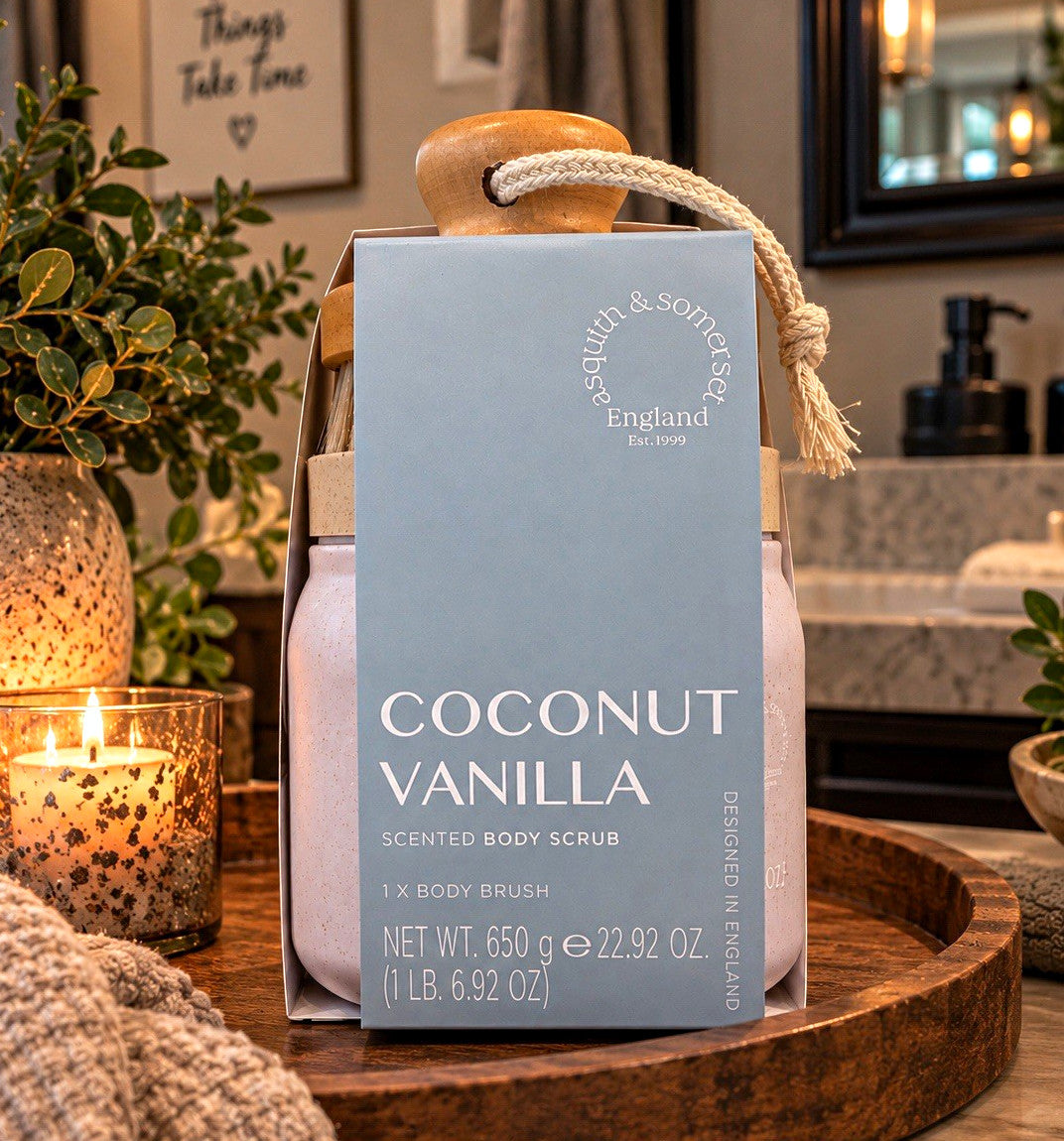Asquith & Somerset Coconut Vanilla Body Scrub & Body Brush Set – 22.92 oz