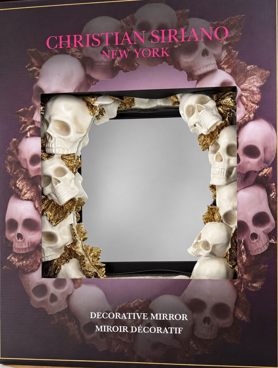 Christian Siriano New York Skull Decorative Mirror – Gothic Halloween Home Décor