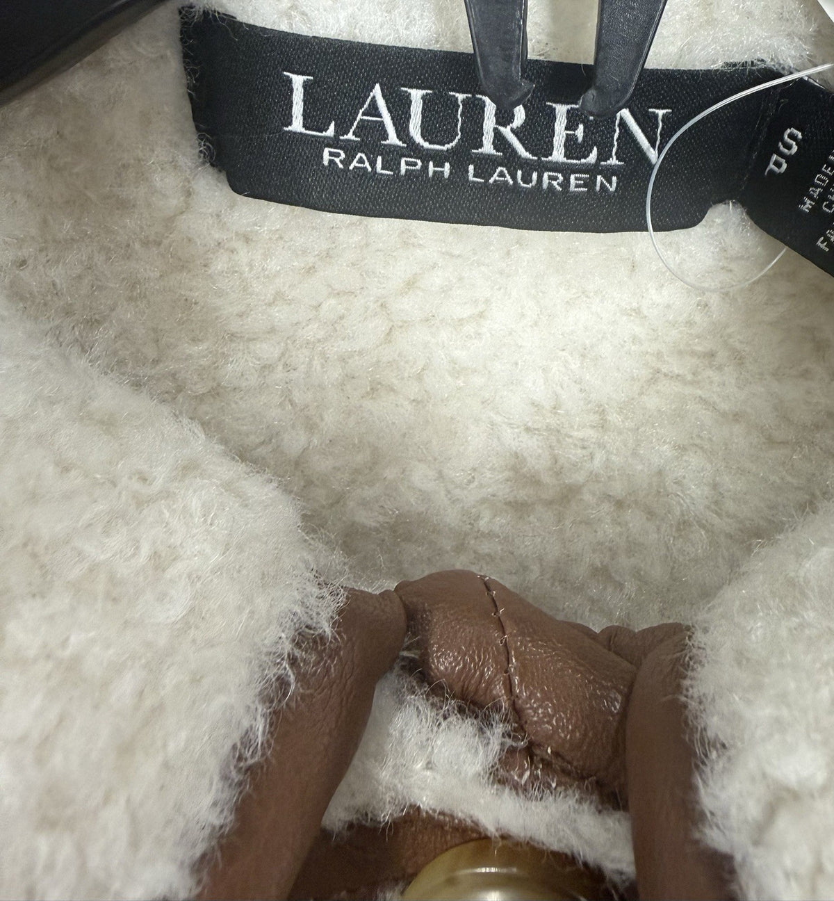 Lauren Ralph Lauren Teddy Jacket W/Pockets White/Brown size S,M,L, or XL