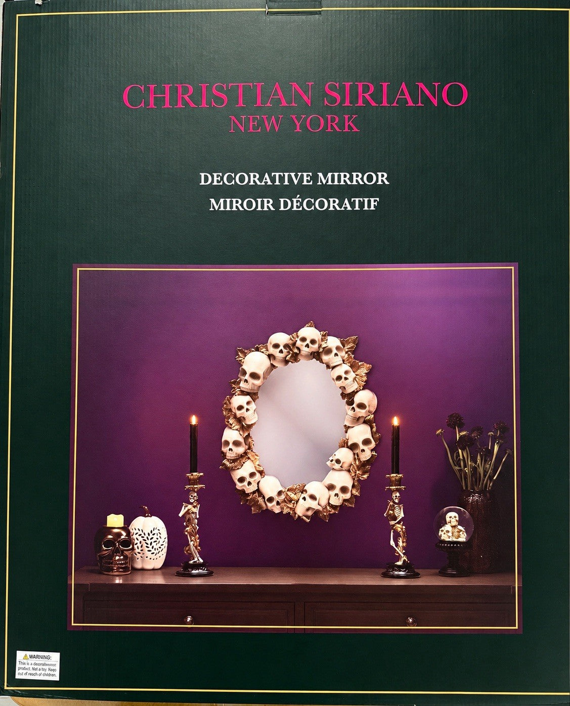 Christian Siriano New York Skull Decorative Mirror – Gothic Halloween Home Décor
