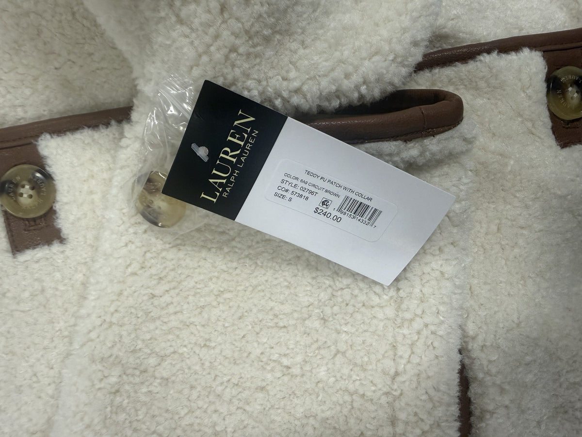 Lauren Ralph Lauren Teddy Jacket W/Pockets White/Brown size S,M,L, or XL