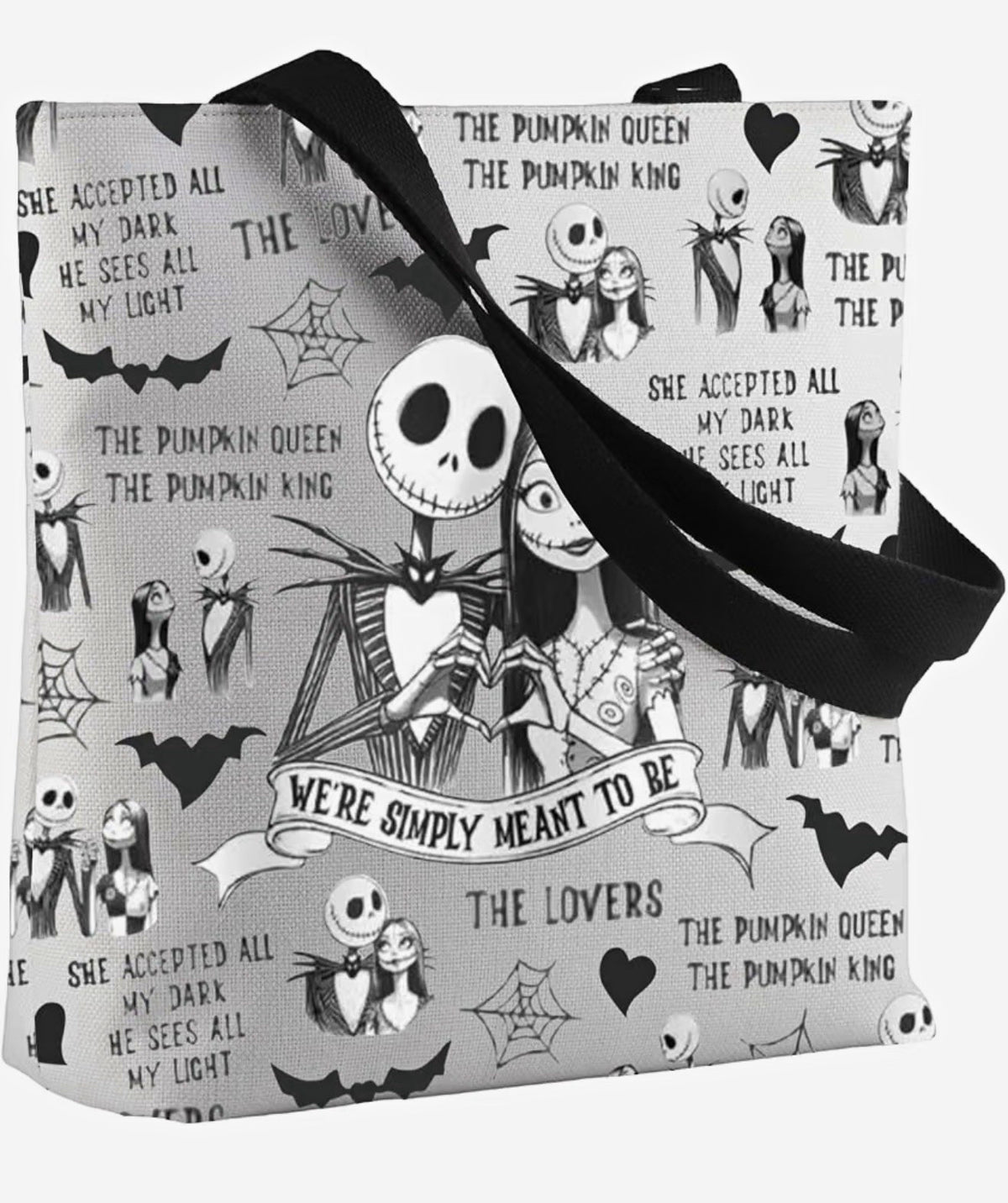 Jack & Sally “Simply Meant to Be” Black & White Tote Bag 🖤