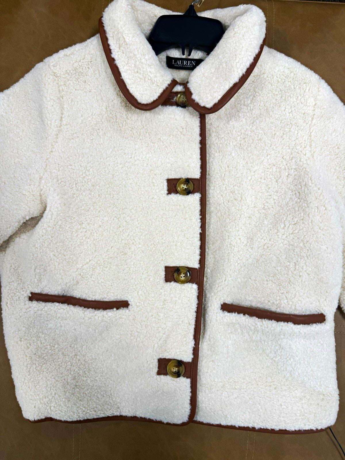 Lauren Ralph Lauren Teddy Jacket W/Pockets White/Brown size S,M,L, or XL