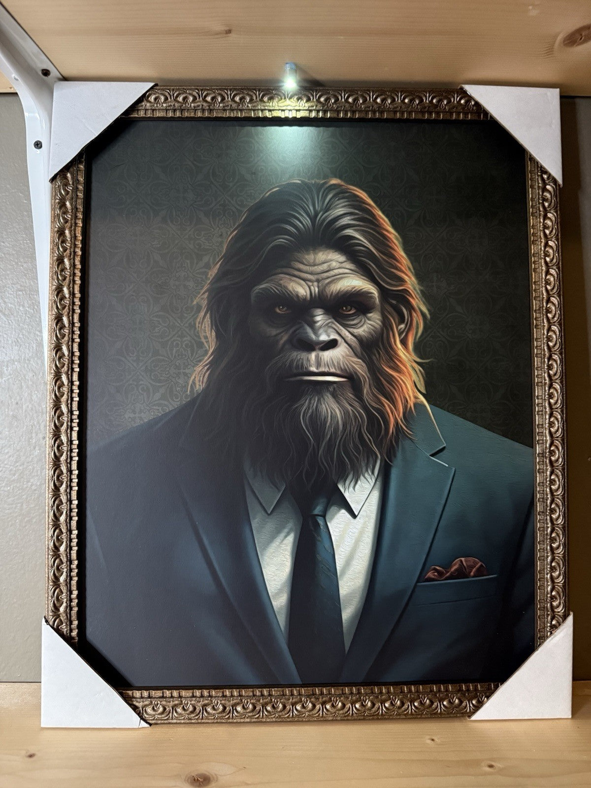Sophisticated Gorilla Gentleman Wall Art in Ornate Antique-Style Frame17x21