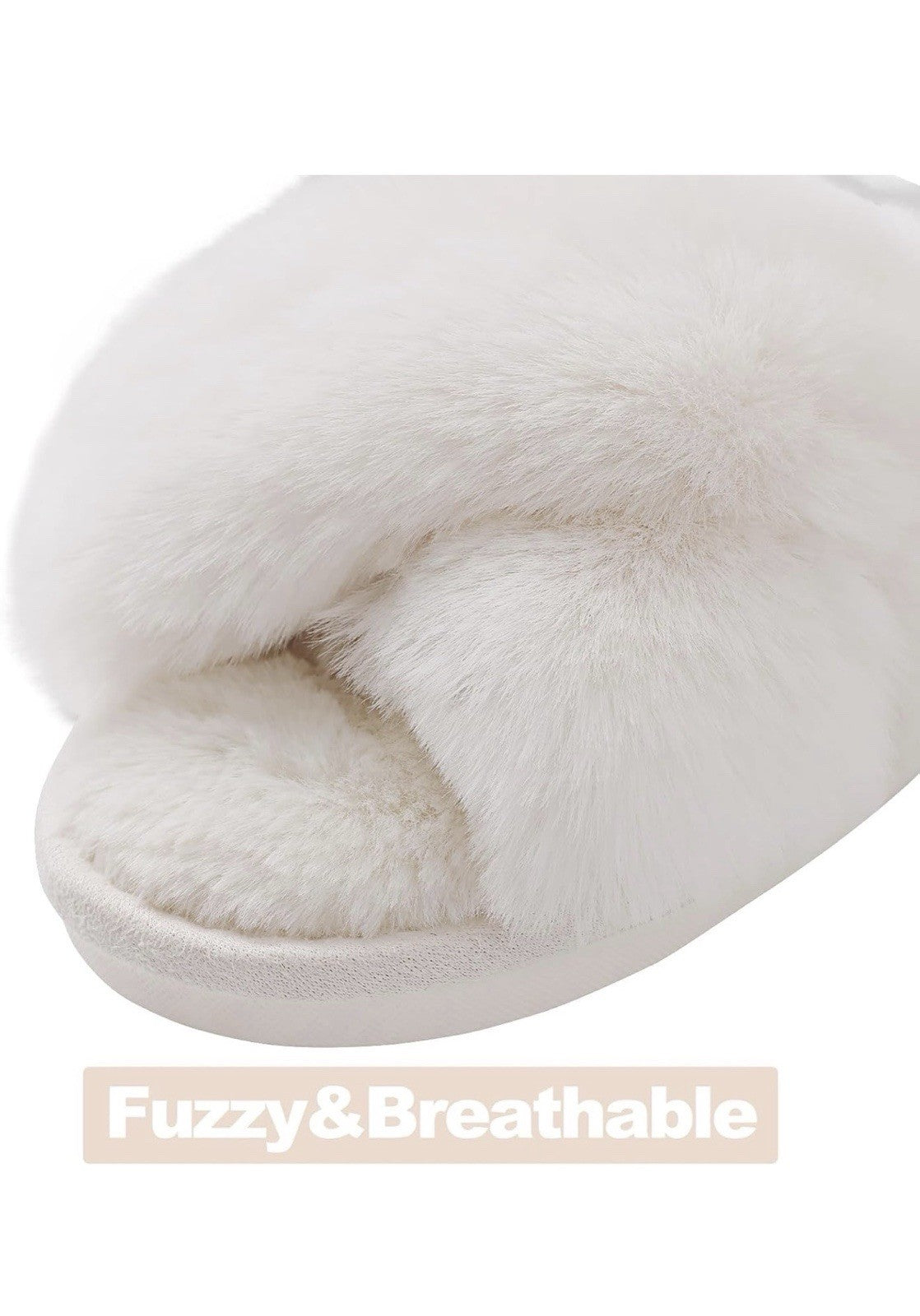 White Plush Faux Fur Cross-Band Memory Foam Slippers – Cozy & Luxe