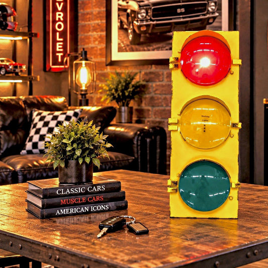 24” Vintage Style Traffic Light Wall Decor – Battery Operated Working Lights