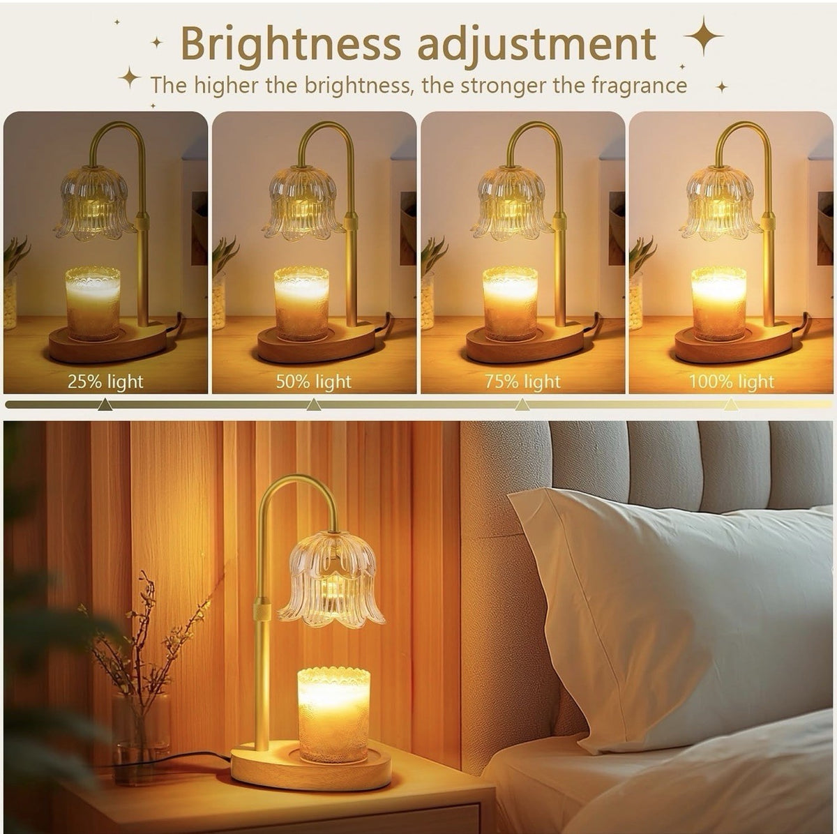 Elegant Gold Flower Candle Warmer Lamp with Dimmer & Timer
