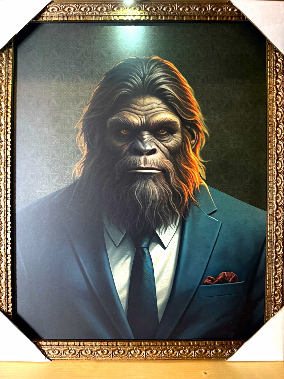 Sophisticated Gorilla Gentleman Wall Art in Ornate Antique-Style Frame17x21