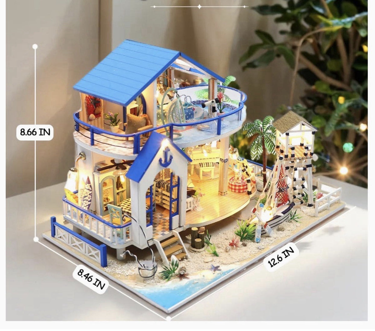Summer By The Sea DIY Miniature Beach House Kit 1:24 Lighted Dollhouse