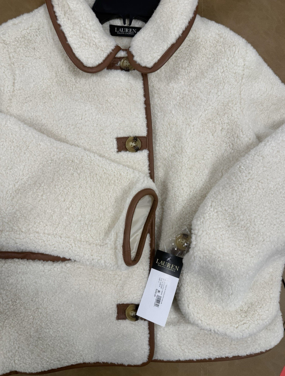 Lauren Ralph Lauren Teddy Jacket W/Pockets White/Brown size S,M,L, or XL