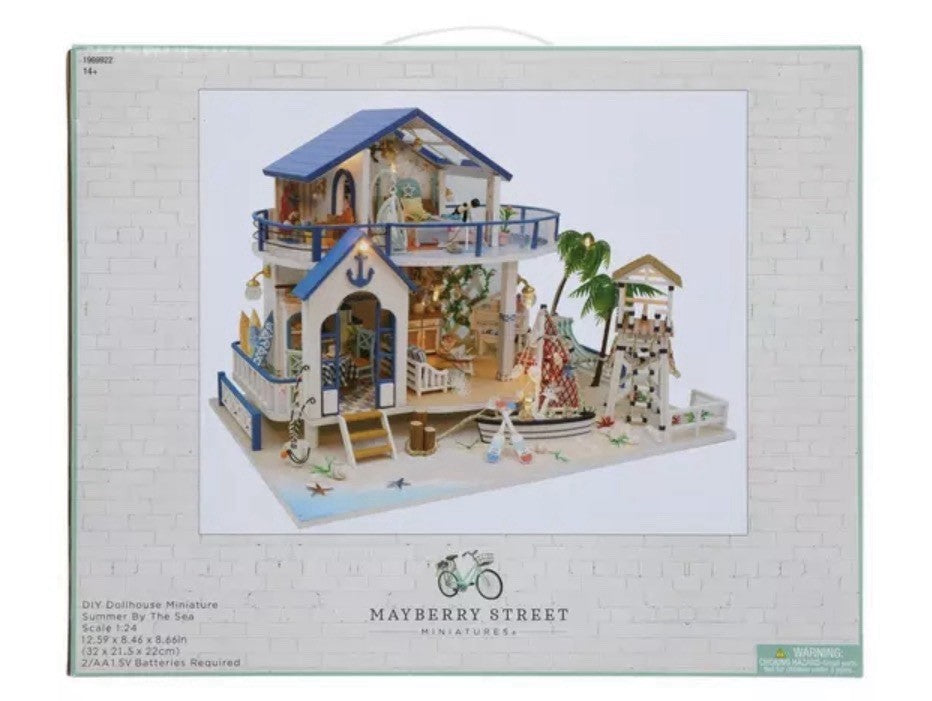 Summer By The Sea DIY Miniature Beach House Kit 1:24 Lighted Dollhouse