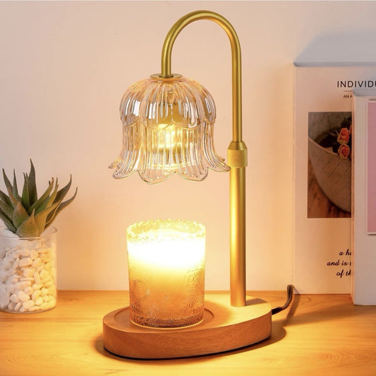 Elegant Gold Flower Candle Warmer Lamp with Dimmer & Timer