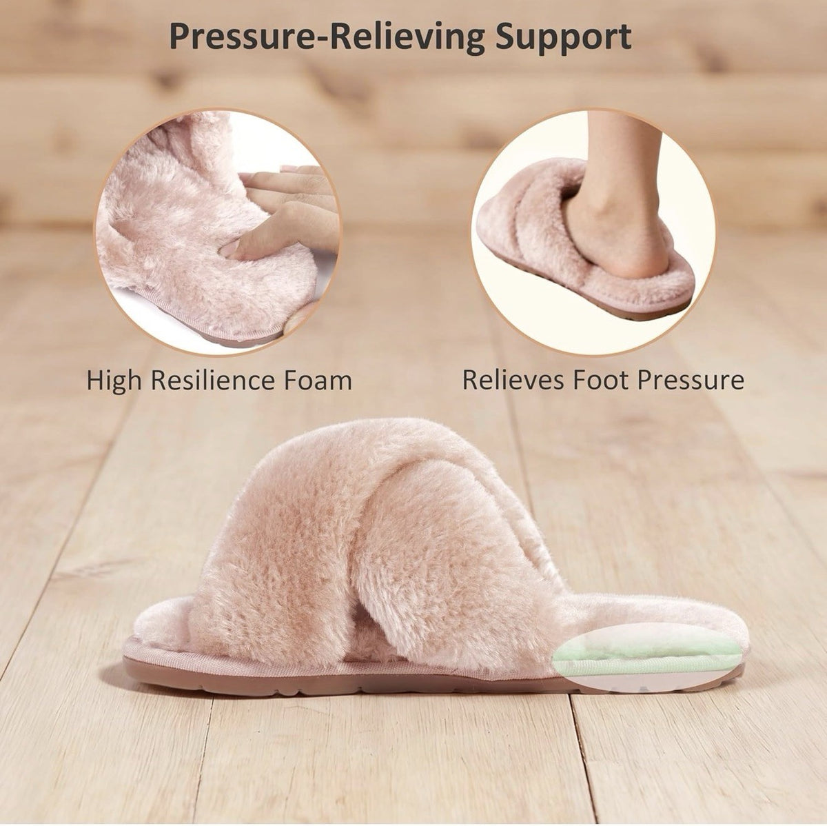 Blush Pink Plush Fuzzy Cross-Band Memory Foam Slippers – Cozy & Luxe SIZE 7/8